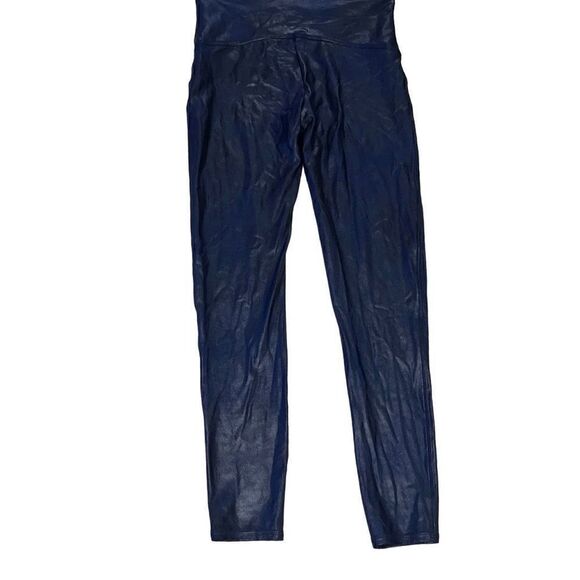 Spanx Faux Leather Leggings Navy Blue Elastic Waist Pull-On Compression Sz XL - Picture 2 of 7